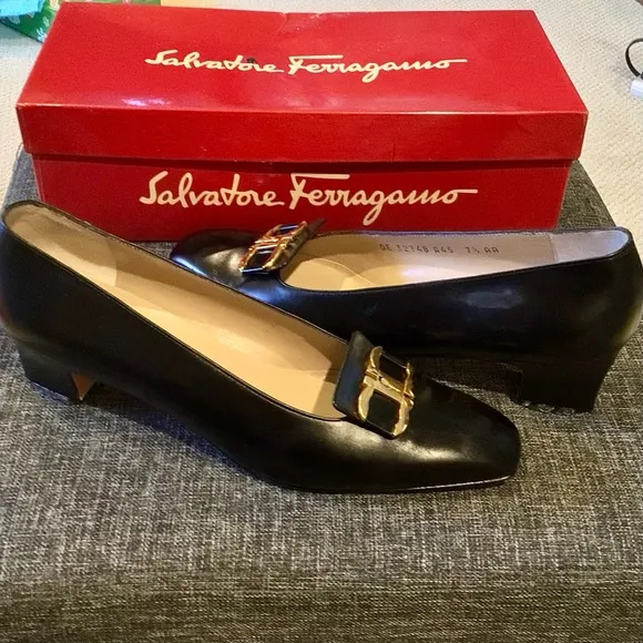 Salvatore Ferragamo Navarra 4cm Nero Calf 7.5AA