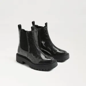 Sam Edelman Black Sparkle Patent Leather Laguna Chelsea Boots in Gunmetal size 2