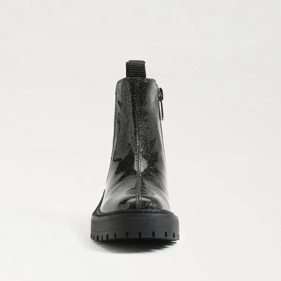 Sam Edelman Black Sparkle Patent Leather Laguna Chelsea Boots in Gunmetal size 2