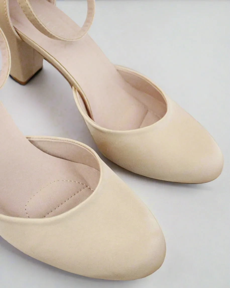 Satin Block Heel with Ankle Strap