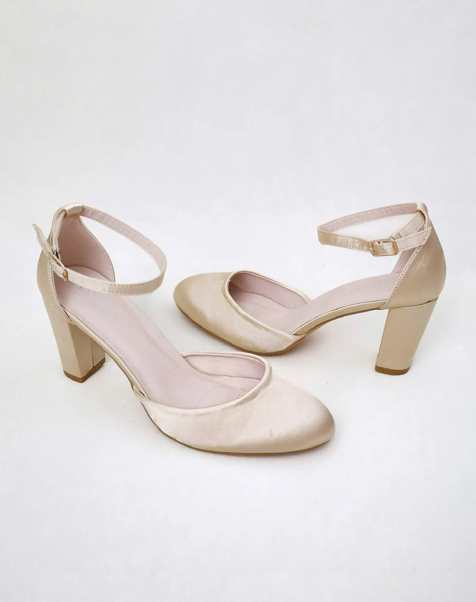 Satin Block Heel with Ankle Strap