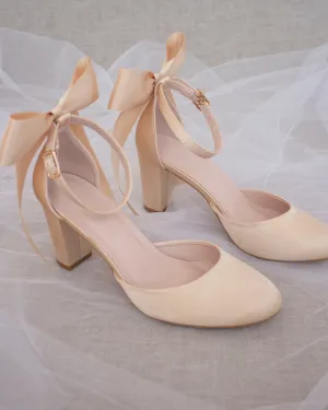 Satin Block Heel with Satin Back Bow