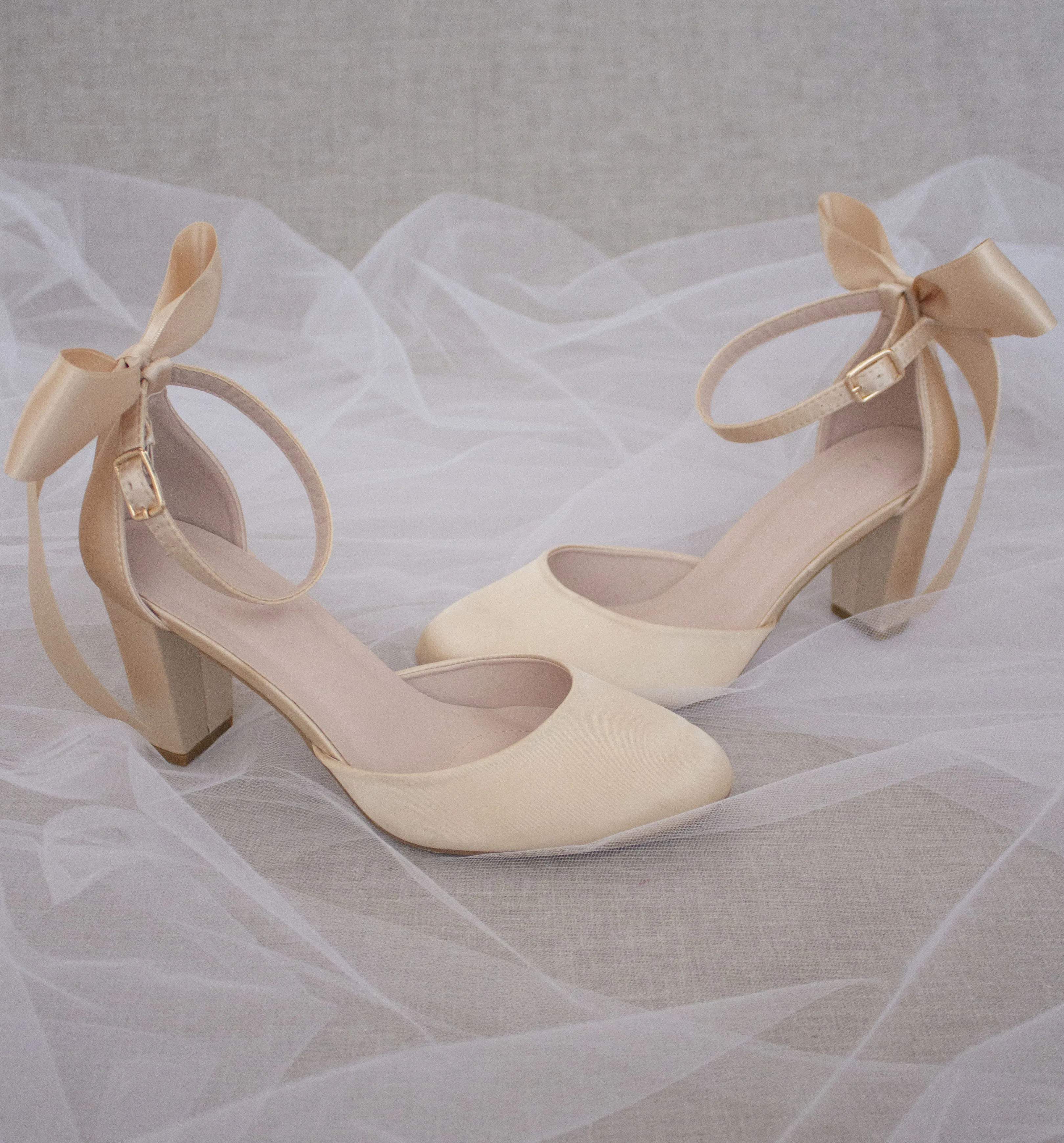 Satin Block Heel with Satin Back Bow