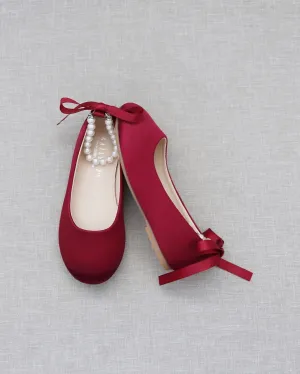 Satin Flats with Pearls Ankle Strap