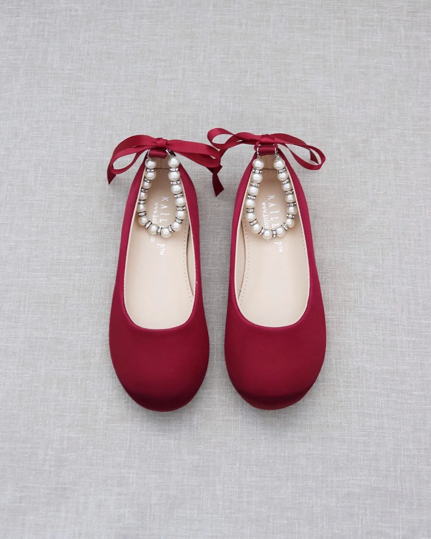 Satin Flats with Pearls Ankle Strap