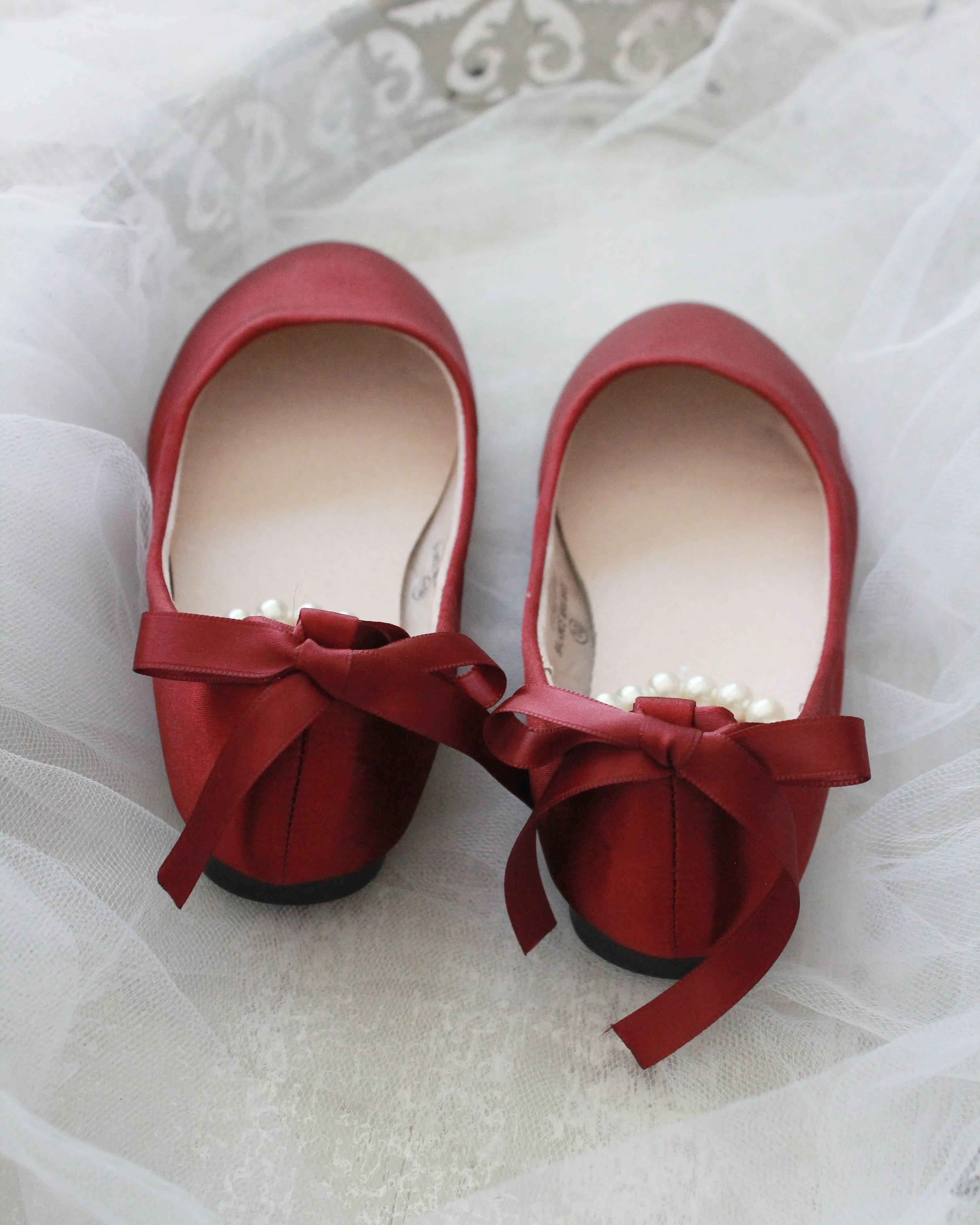 Satin Flats with Pearls Ankle Strap