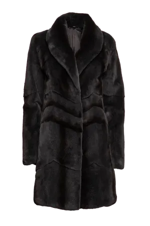 Semi Directional Charcoal Plucked Mid-Length Mink Fur Coat