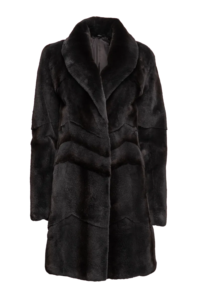 Semi Directional Charcoal Plucked Mid-Length Mink Fur Coat
