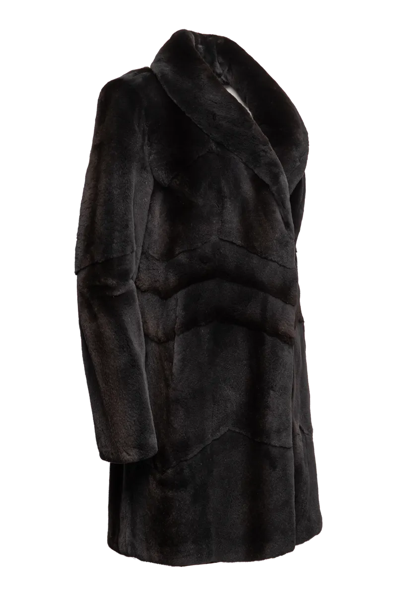 Semi Directional Charcoal Plucked Mid-Length Mink Fur Coat