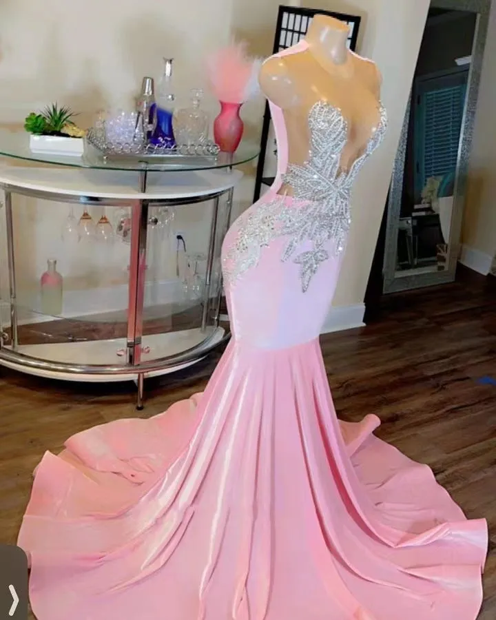 Sexy Beading Shining Beautiful Pink Prom Party Dress XS012