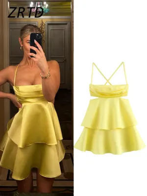 Sexy Fold Hollow Out Cake Dress for Women