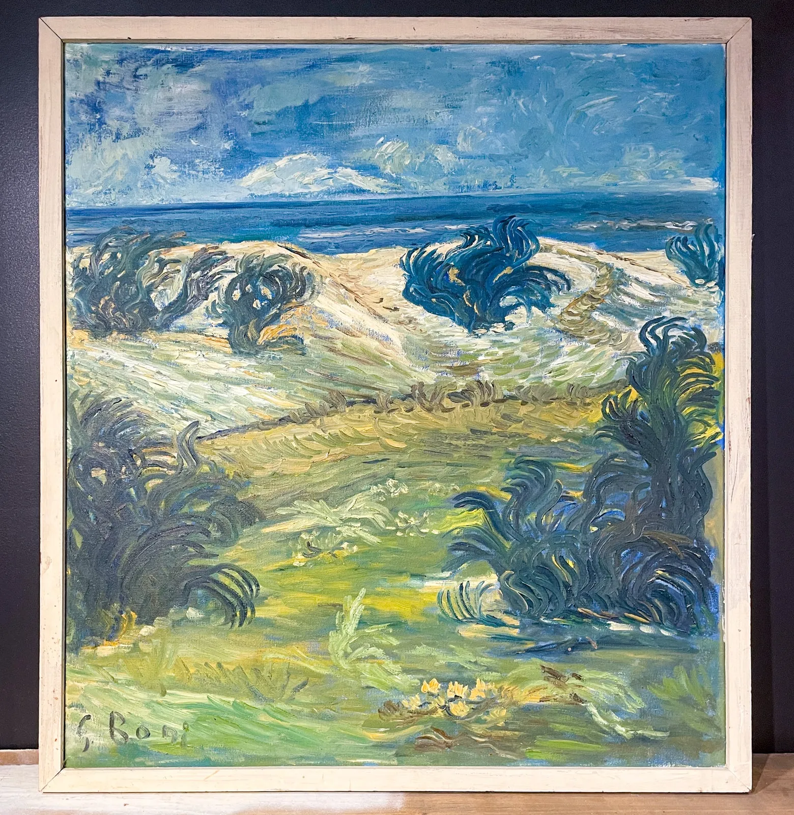 Signed Mid-Century French Impressionist Painting in Wood Frame | 41" x 45"