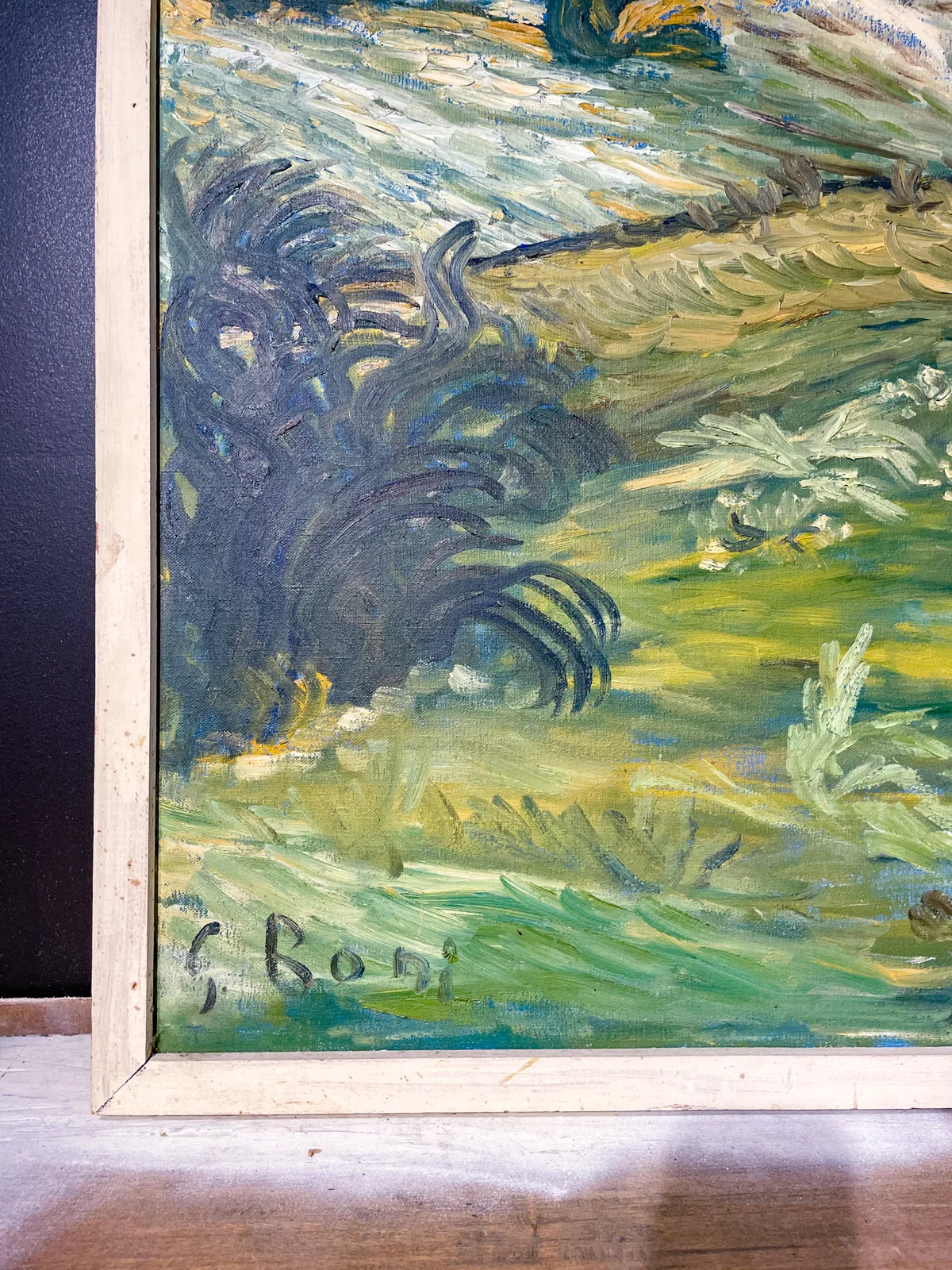 Signed Mid-Century French Impressionist Painting in Wood Frame | 41" x 45"