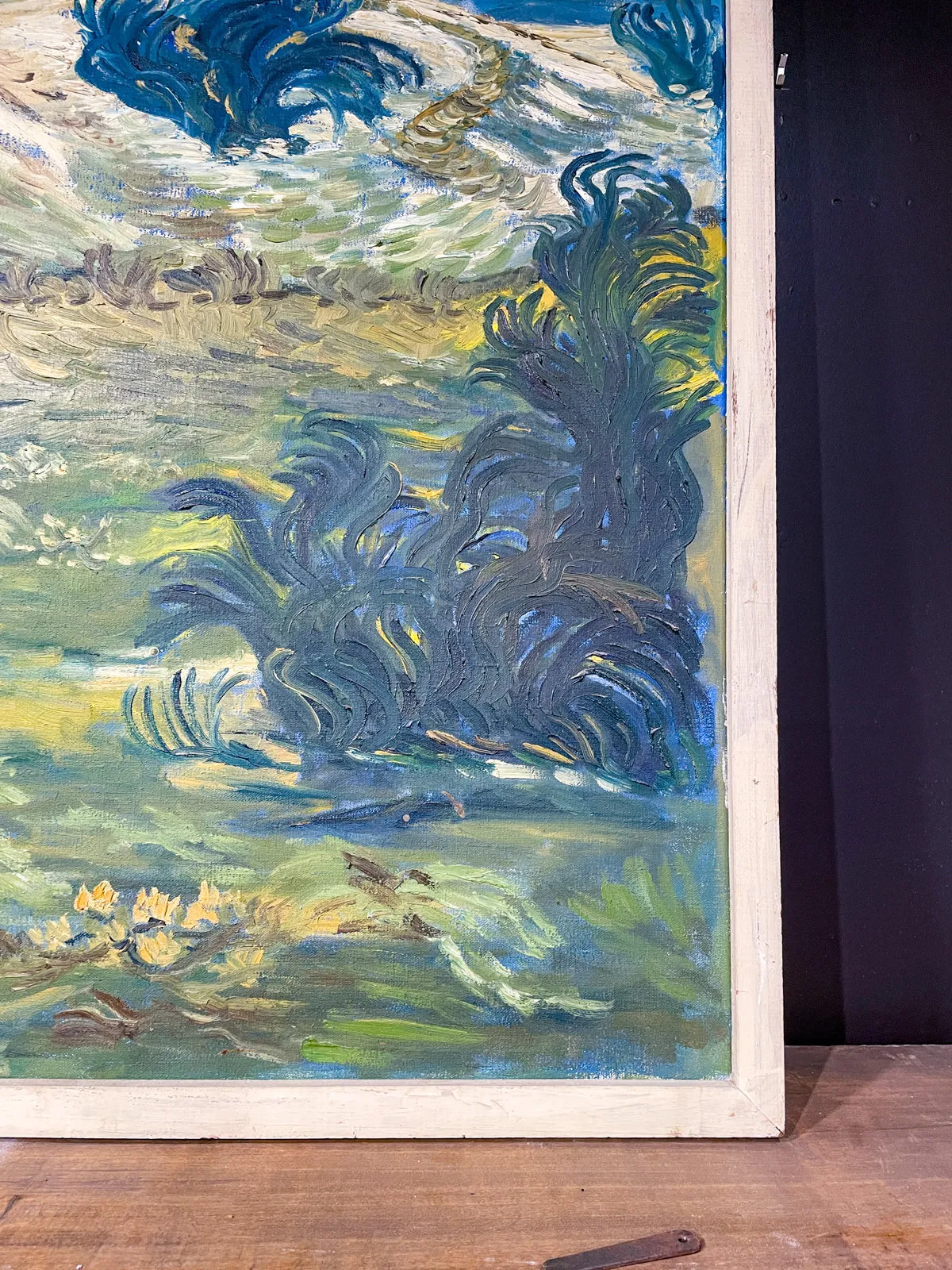 Signed Mid-Century French Impressionist Painting in Wood Frame | 41" x 45"