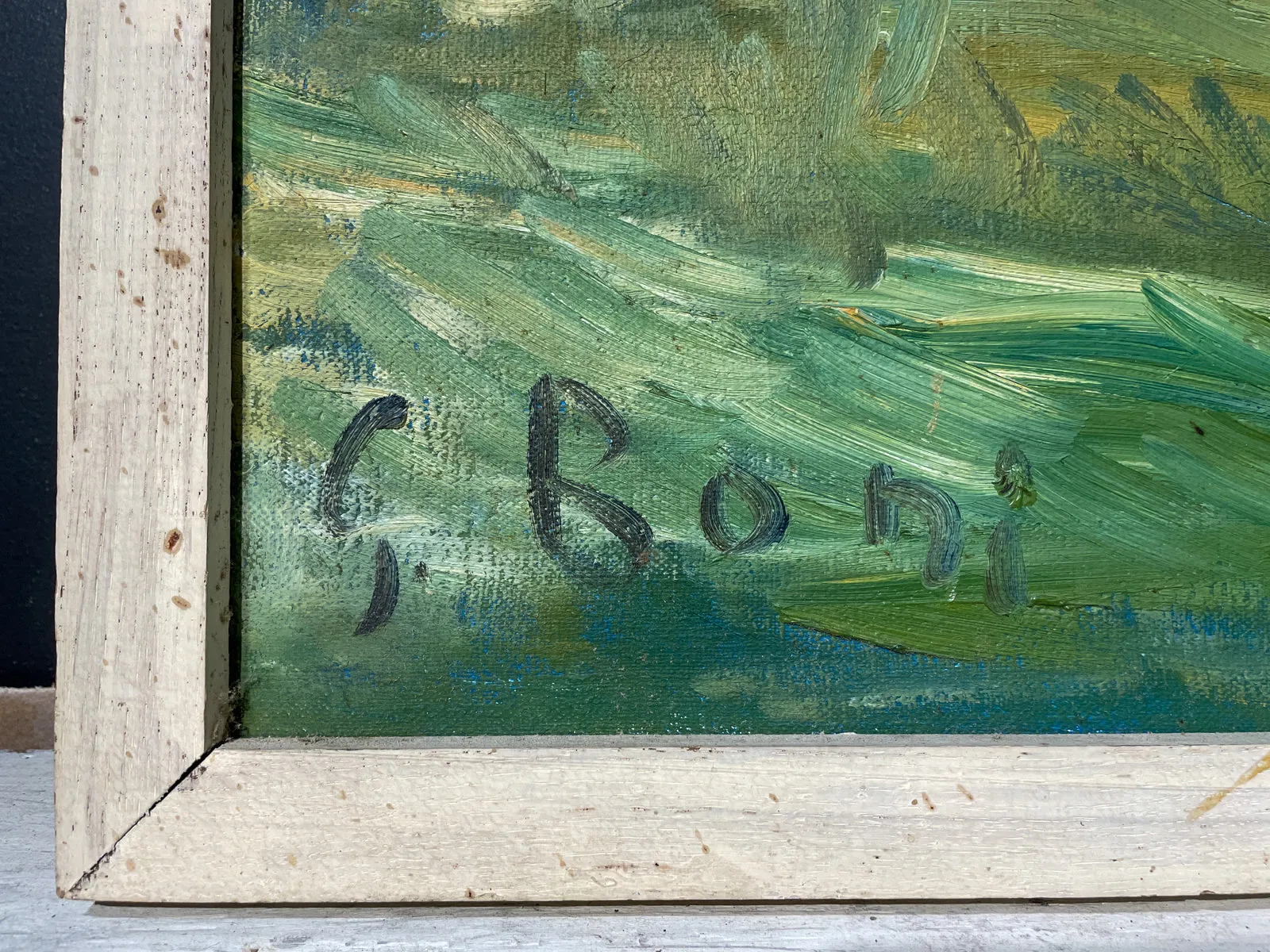 Signed Mid-Century French Impressionist Painting in Wood Frame | 41" x 45"