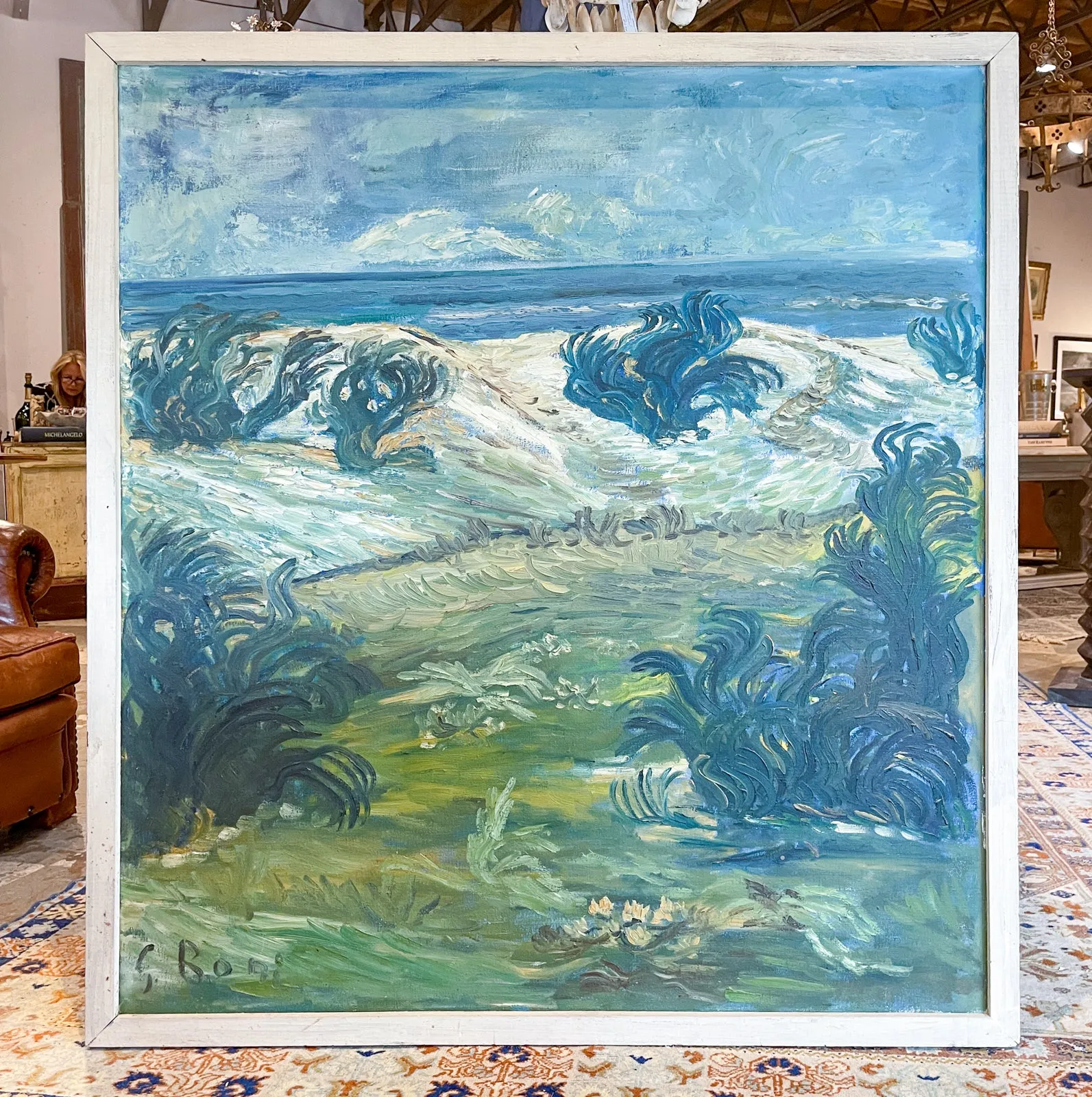 Signed Mid-Century French Impressionist Painting in Wood Frame | 41" x 45"