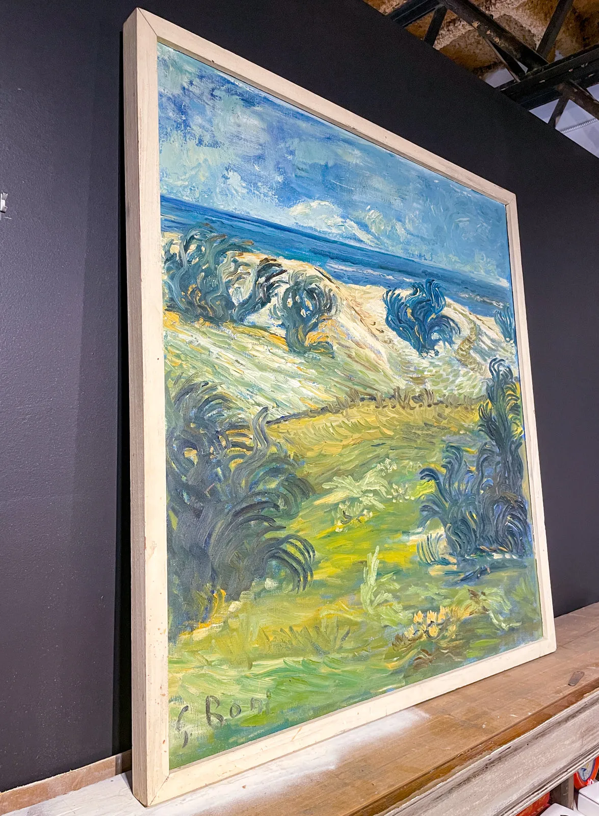 Signed Mid-Century French Impressionist Painting in Wood Frame | 41" x 45"