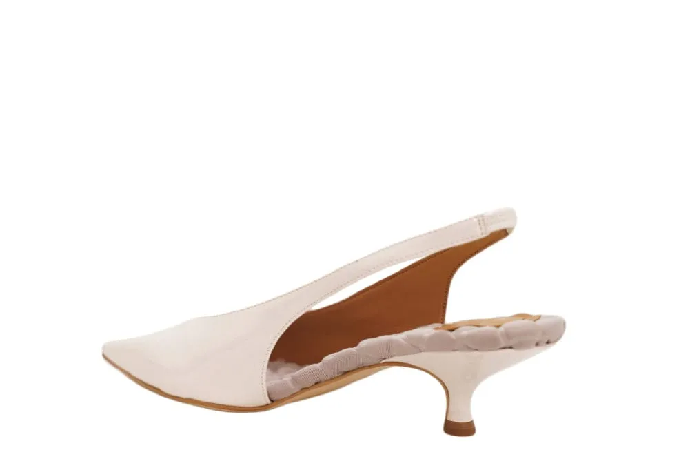 Silvana Vegan Leather Slingback Kitten Heels | Patent Ivory