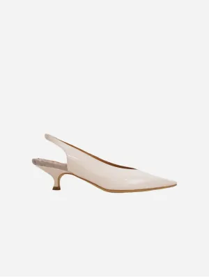 Silvana Vegan Leather Slingback Kitten Heels | Patent Ivory