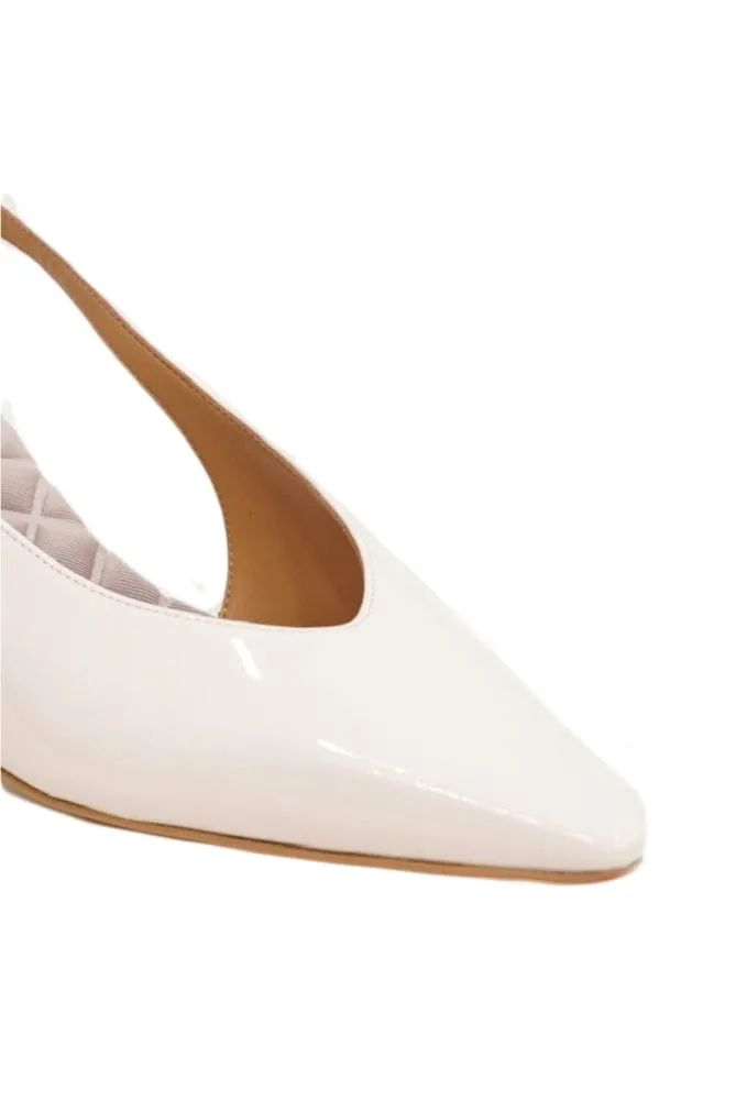 Silvana Vegan Leather Slingback Kitten Heels | Patent Ivory