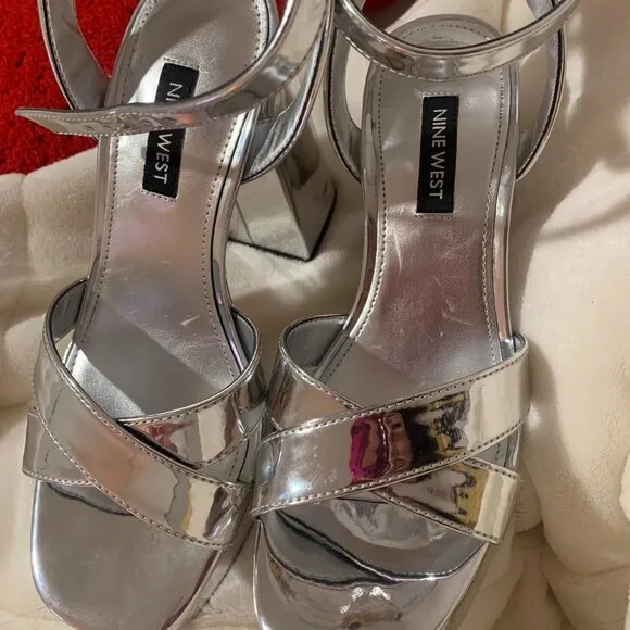 Silver platform Nine West heels