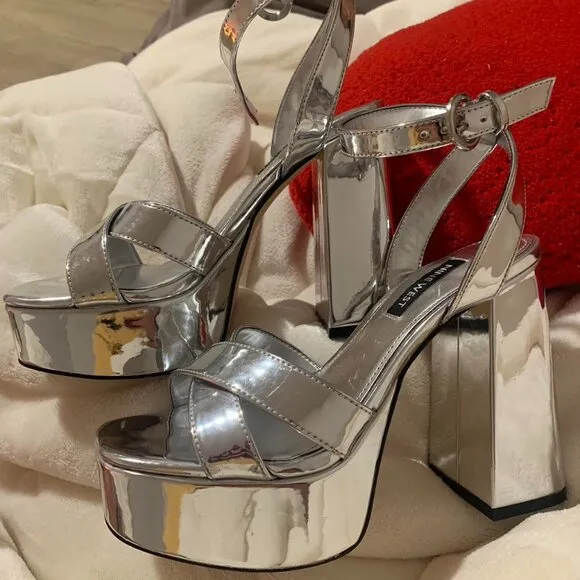 Silver platform Nine West heels