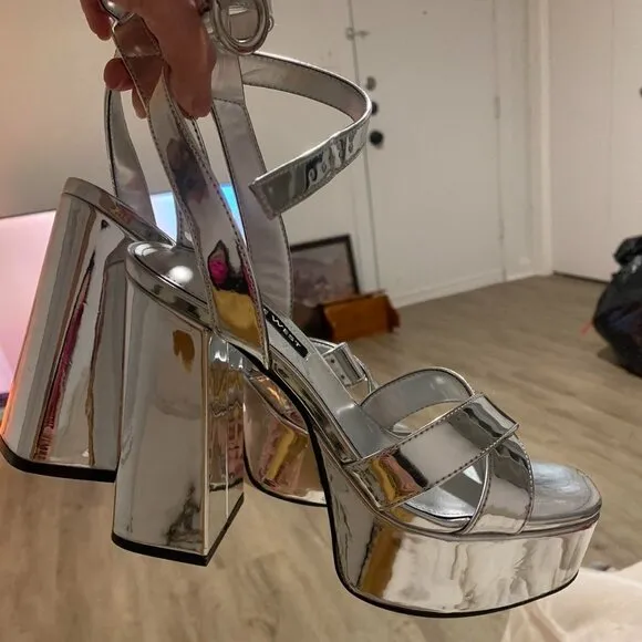 Silver platform Nine West heels