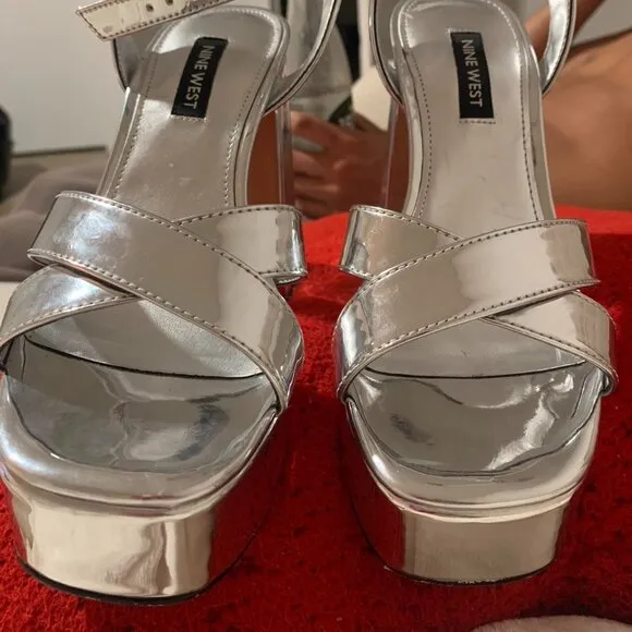 Silver platform Nine West heels