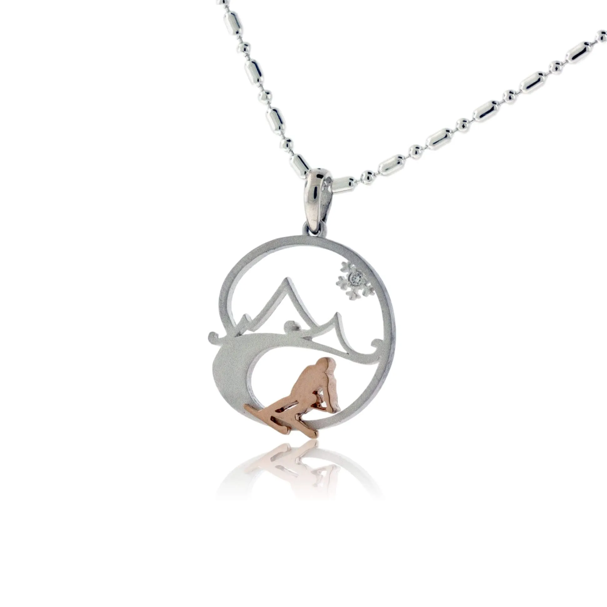 Skier in the Mountains with Snowflake Pendant Medium