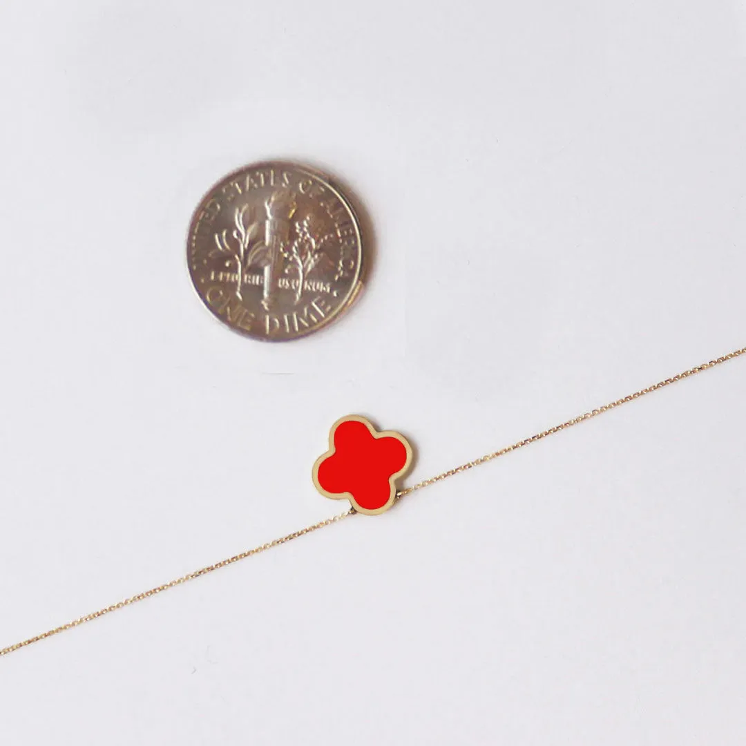 Small Coral Single Clover Necklace