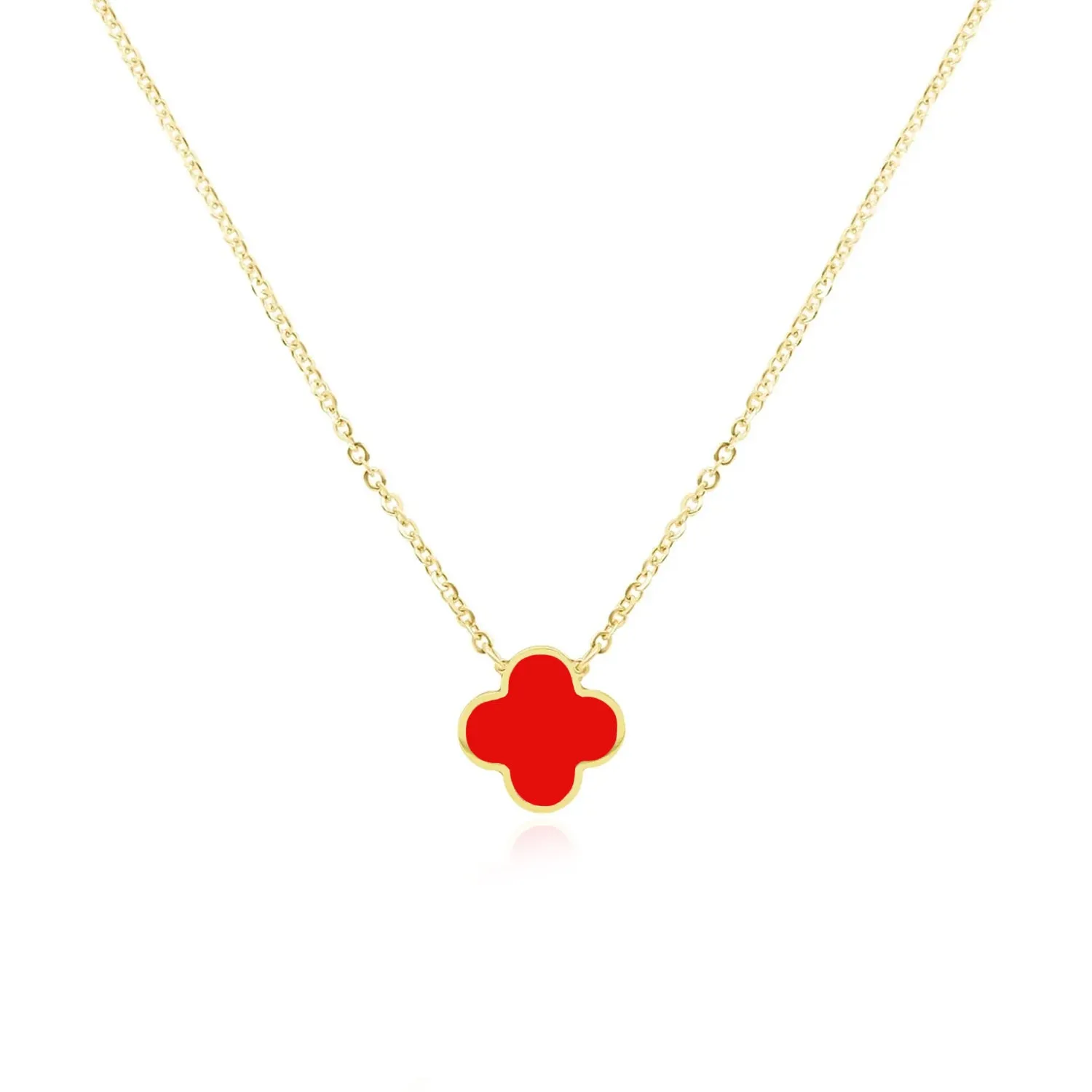 Small Coral Single Clover Necklace