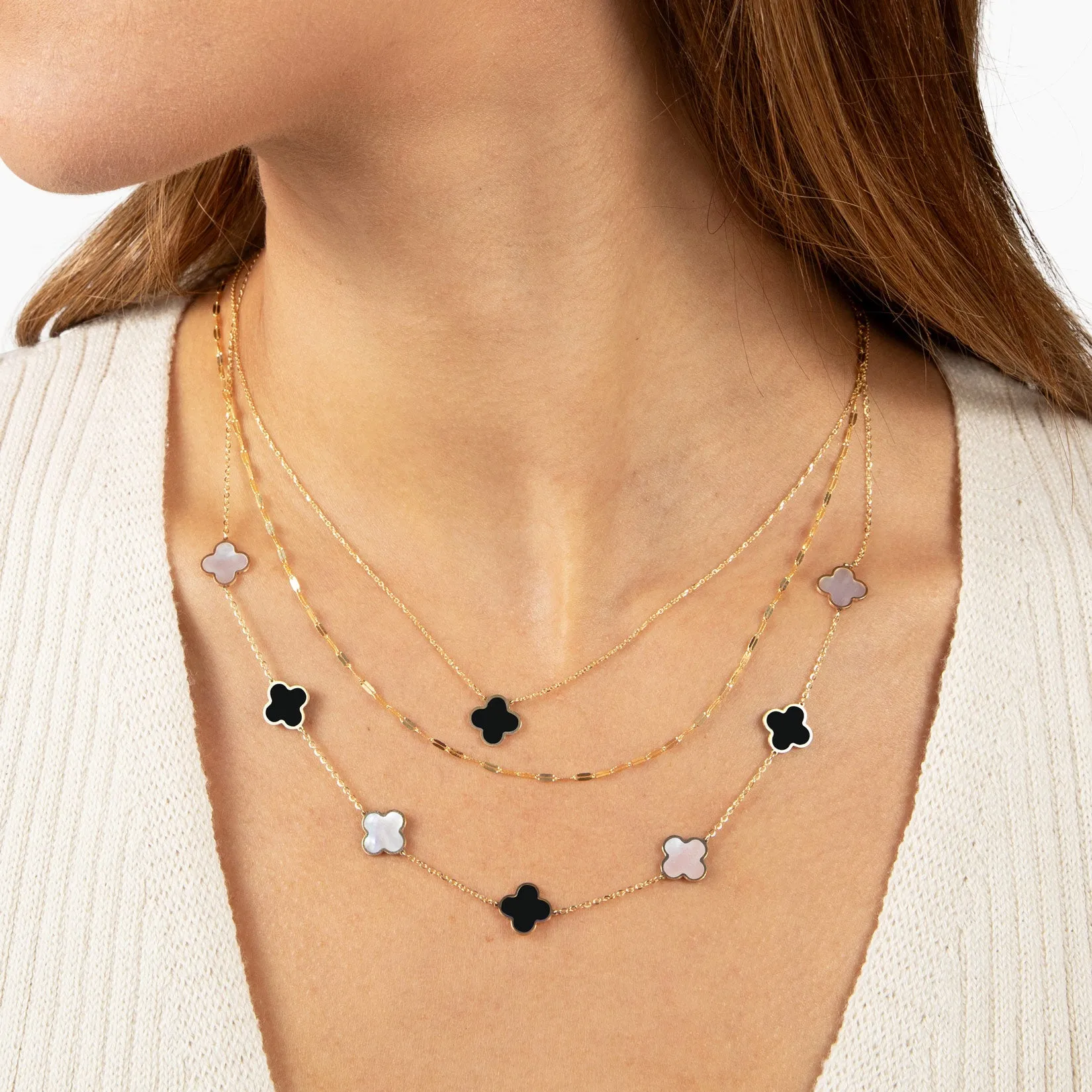 Small Onyx Single Clover Necklace