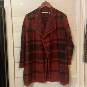 Soft Surroundings Red Plaid Wool&amp;Alpaca Drape FrontCardigan Size PXS.