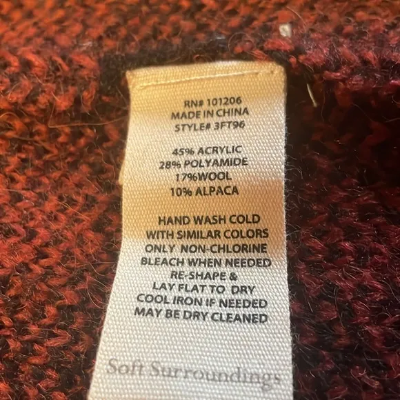 Soft Surroundings Red Plaid Wool&amp;Alpaca Drape FrontCardigan Size PXS.