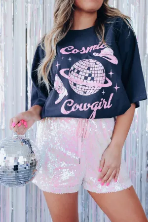 Statement Sequin Drawstring Shorts - Light Pink