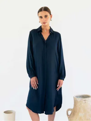 Stella Satin TENCEL™ Shirt Dress | Midnight