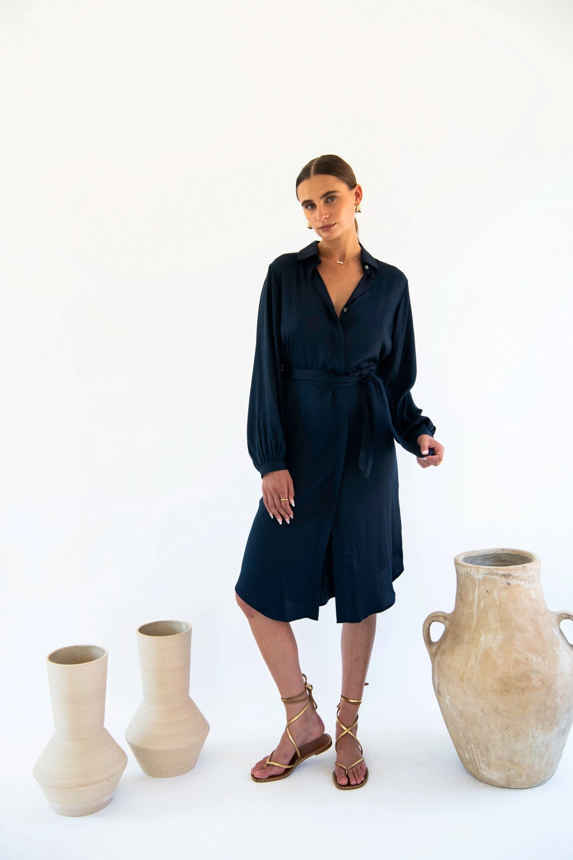 Stella Satin TENCEL™ Shirt Dress | Midnight