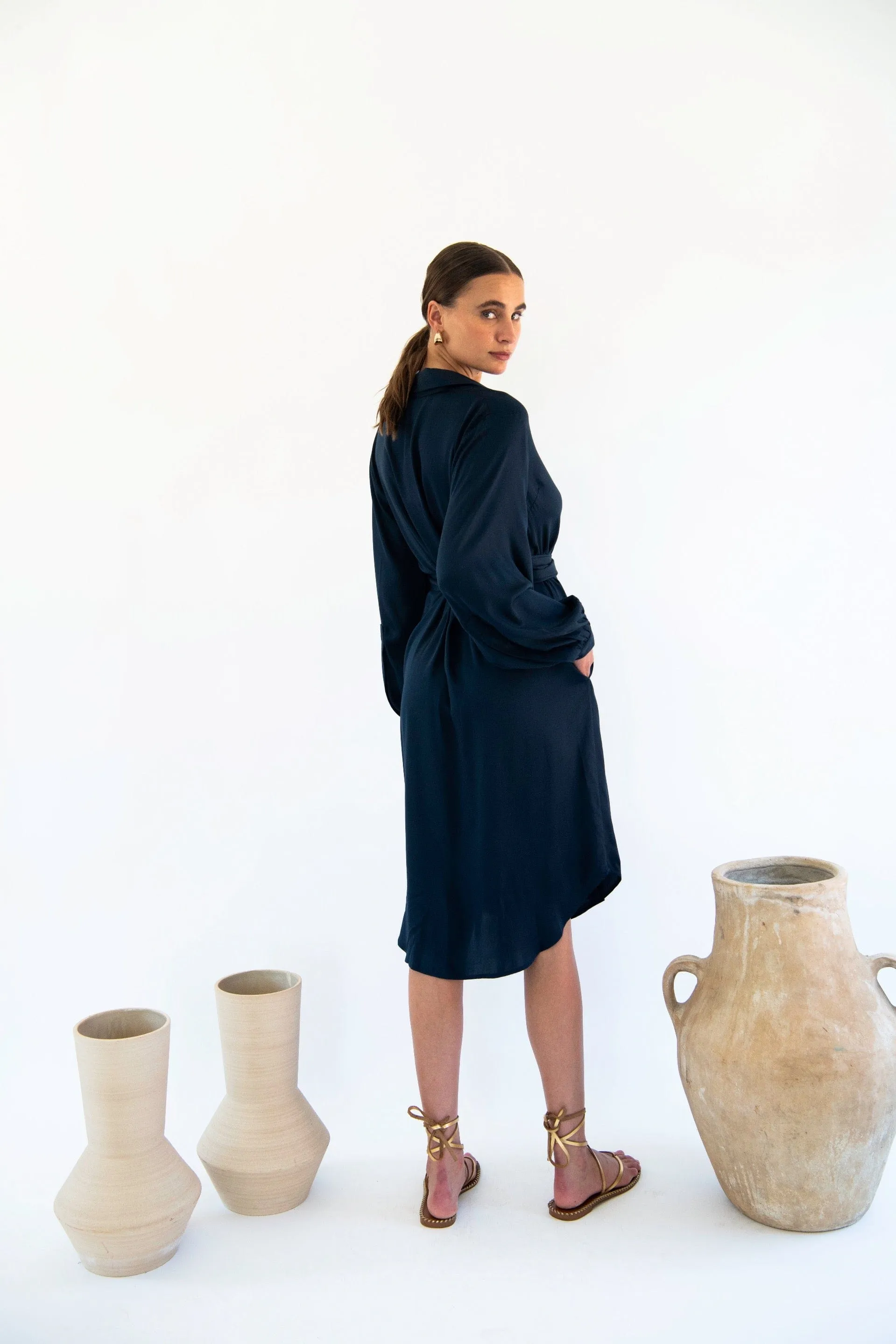 Stella Satin TENCEL™ Shirt Dress | Midnight