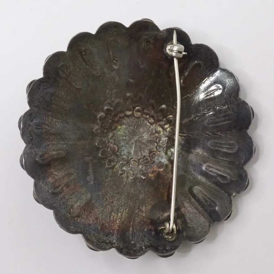 Sterling Silver and Turquoise Flower Brooch