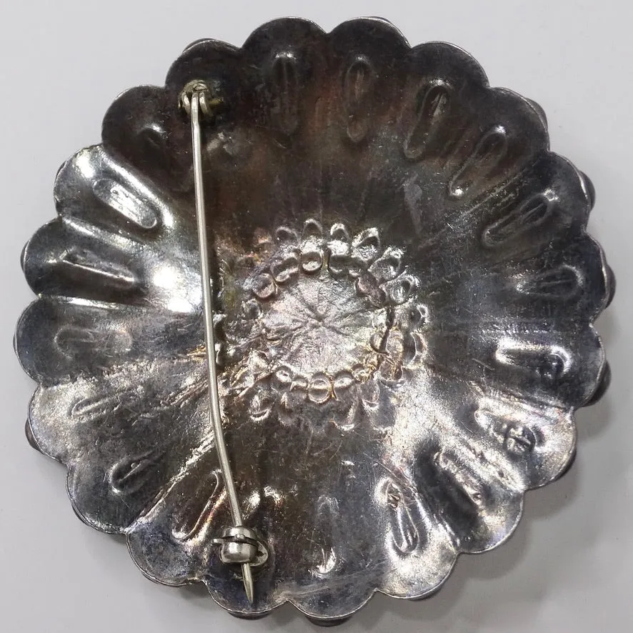 Sterling Silver and Turquoise Flower Brooch