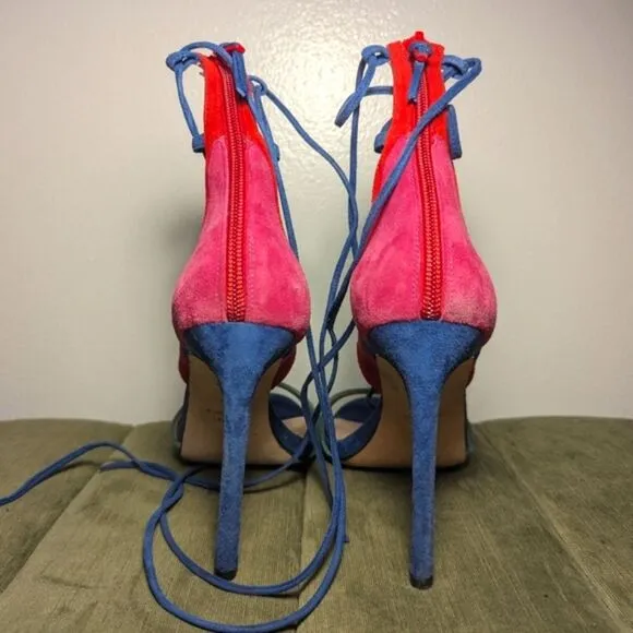 Stuart Weitzman Legwrap Song Colorblock Suede Heels sandals