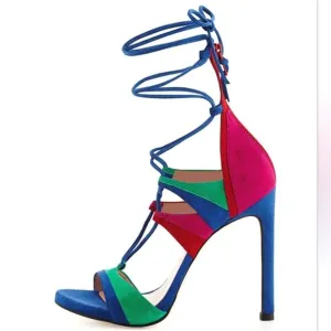 Stuart Weitzman Legwrap Song Colorblock Suede Heels sandals
