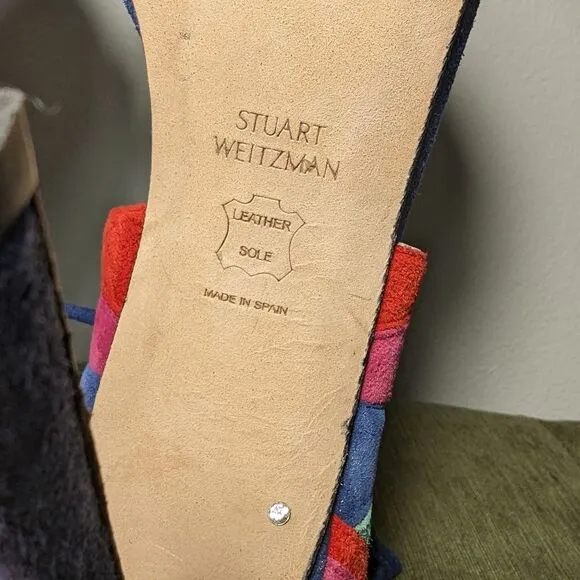 Stuart Weitzman Legwrap Song Colorblock Suede Heels sandals