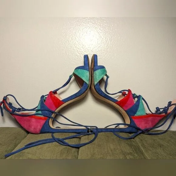 Stuart Weitzman Legwrap Song Colorblock Suede Heels sandals