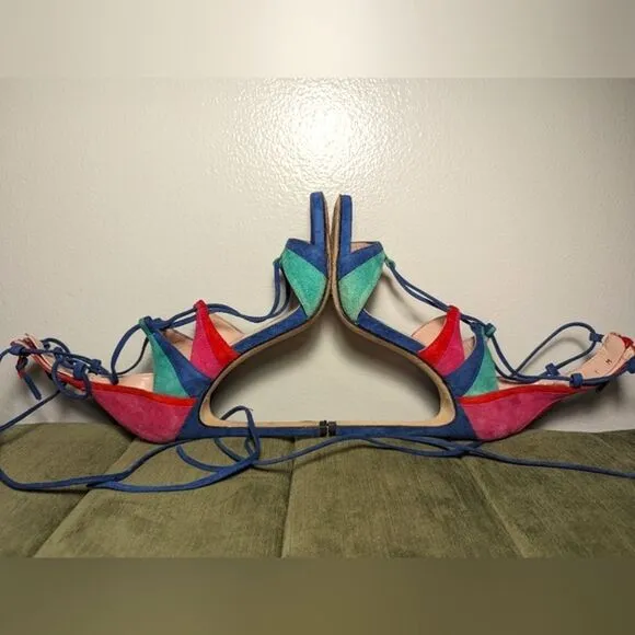 Stuart Weitzman Legwrap Song Colorblock Suede Heels sandals