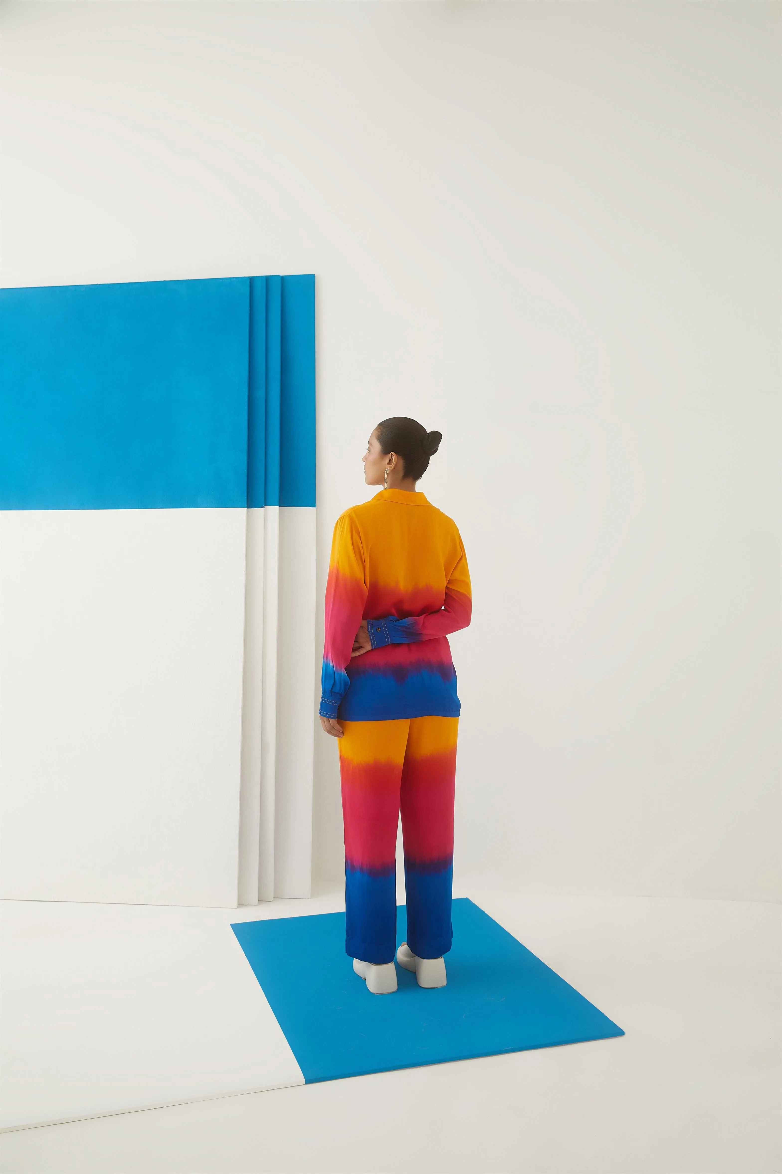 Studio Rigu St.Petersburg Sunset Shirt  Trousers   Beaded Buttons   Top Stitching On Cuffs, Tie Dye Vegan Silk Arcadia Collection