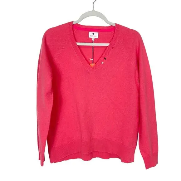 Sundry Pink Wool Cashmere Sweater NWT Womens XS 0 V-Neck Pullover Pink Coral NEW