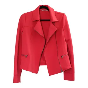 TAHARI Red Lightweight Stretchy Scuba Moto Zipper Jacket Blazer Women's Size XS