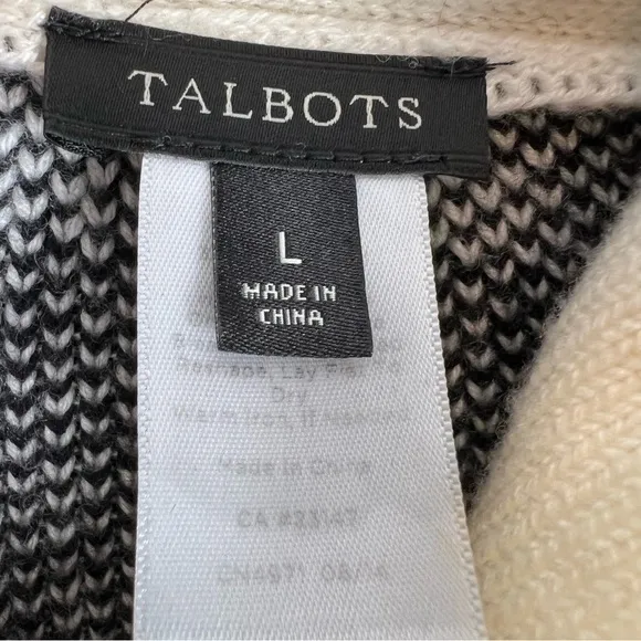 Talbots Black &amp; Ivory Buffalo Plaid Checked Wool Poncho Sweater sz large