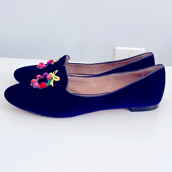 Talbots Navy Velvet Christmas Wreath Flats, Size 9